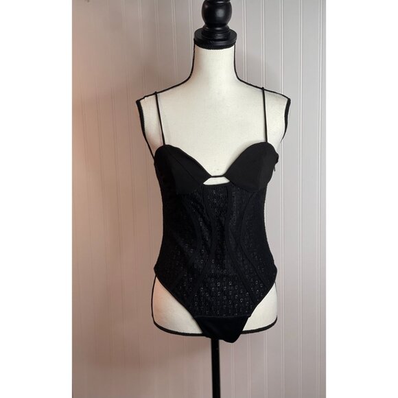 Zara Black Lace Body Suit With Adjustable Straps & Snap Closure - Picture 5 of 16